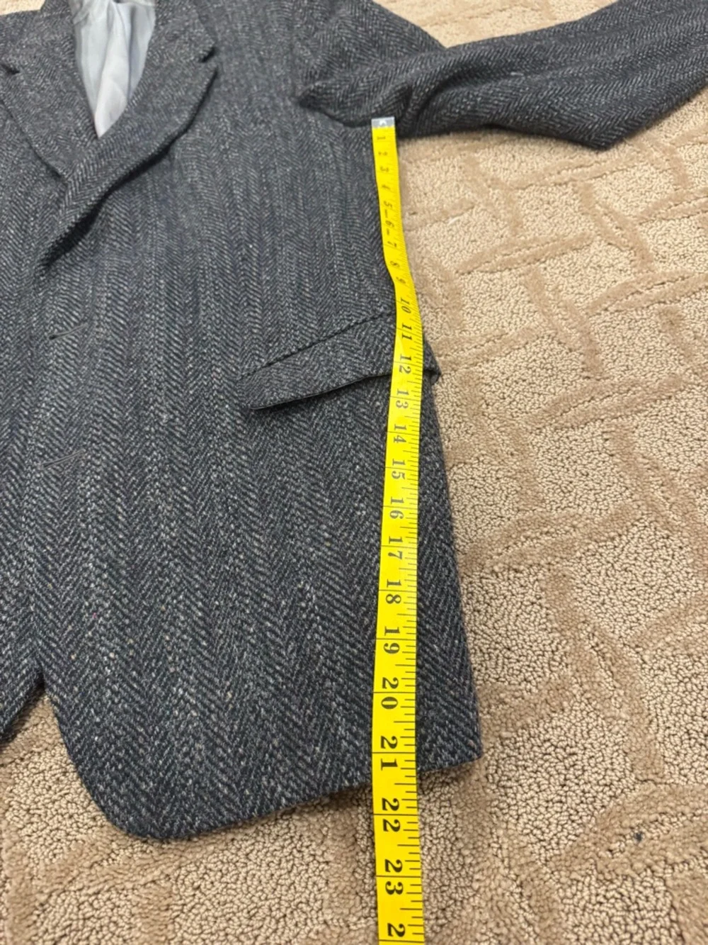 VTG Harris Tweed Blazer Wool Sport Coat Charcoal Grey Herringbone with Donegal - Picture 12 of 16